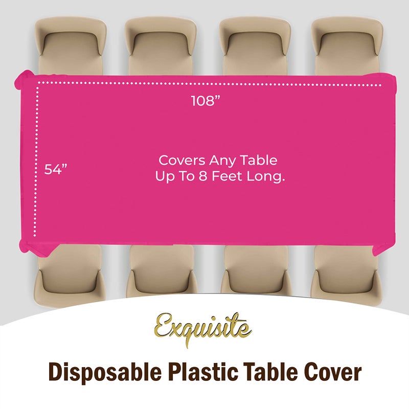 Exquisite 12-Pack Premium Plastic Tablecloth 54in. x 108in. Rectangle Table Cover - Cerise - Image 4